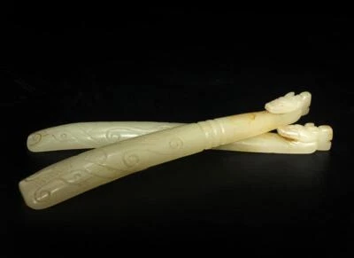 151G Pair Chinese Carved Nephrite Jade Belt w/ dragon