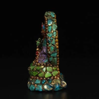 13.3CM Old Chinese Carved Buddha Thang-ga Inlay Dzi Tianzhu Beads