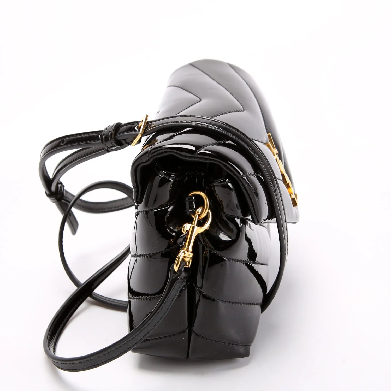 SAINT LAURENT LouLou Patent Satchel Toy Crossbody 678401 Black