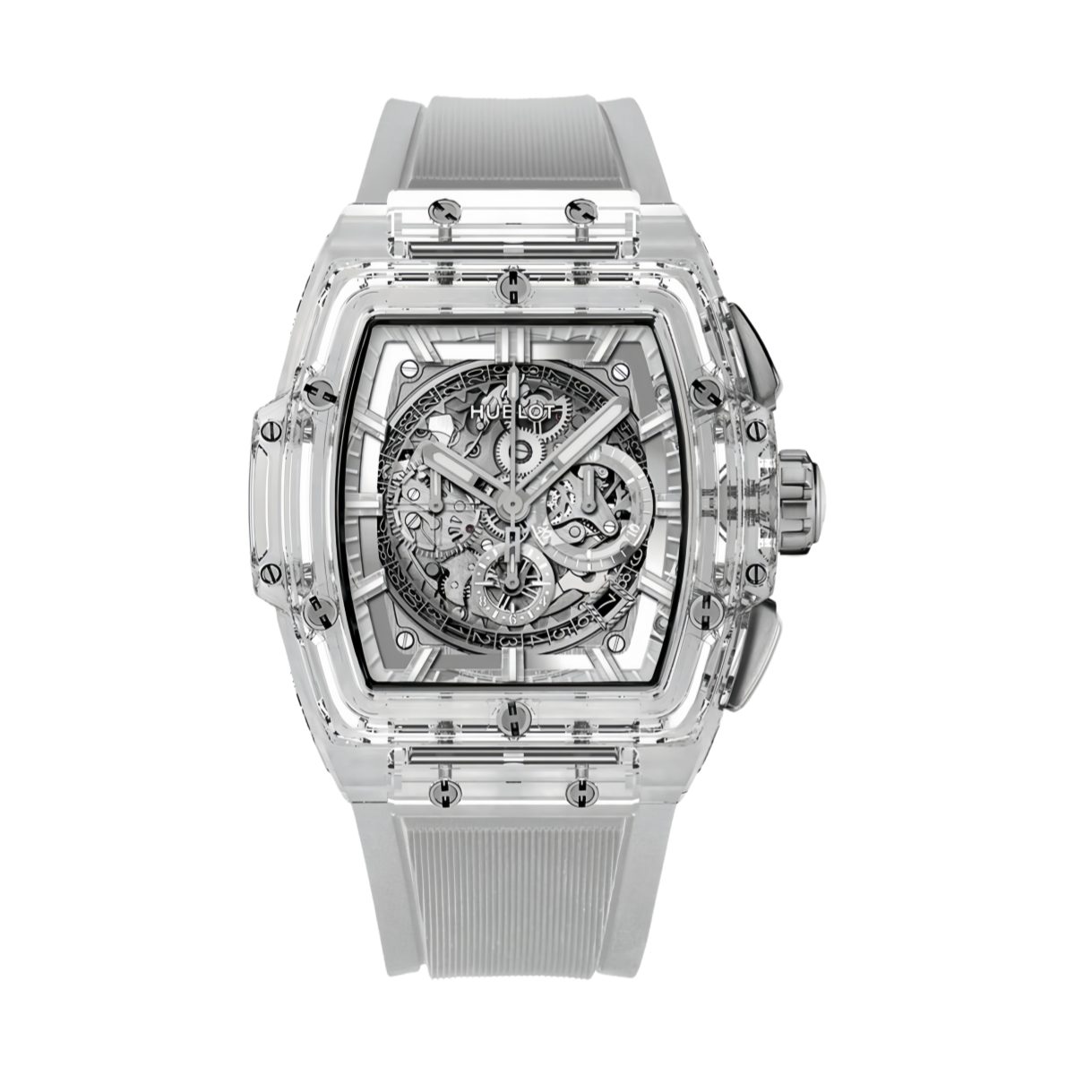 Hublot Spirit Of Big Bang Chronograph 45mm 601.JX.0120.RT Sapphire Crystal Skeleton Dial Transparent Strap Mens Watch