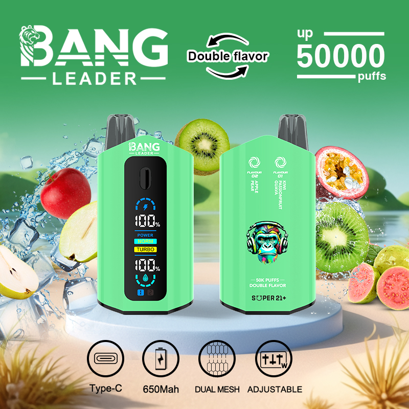[Minimum order of two]Bang Leader 50K Puffs 2-in-1 Prefilled Vape | Dual Flavor, Adjustable Wattage,  Rechargeable