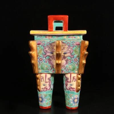 Yongzheng Signed Old Chinese Colour Enamel Ding Incense Burner W/flower N1444