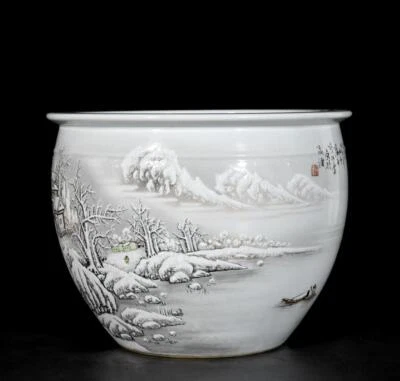 24CM He Xuren Signed Old Chinese Ink Color Brush Washer W/landscape N3489