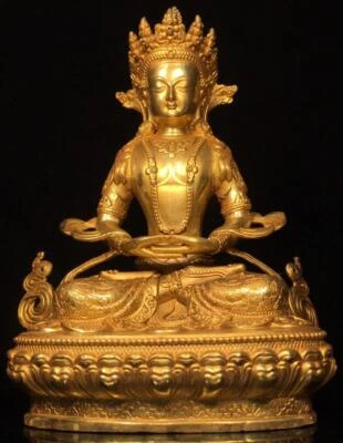 30CM Old Chinese Bronze Gilding Statue Buddha CK342