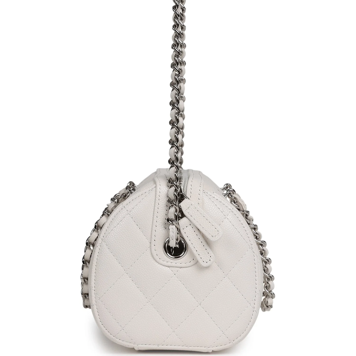 Chanel Mini Timeless Classic Barrel Bag with Chain White Shiny Caviar Silver Hardware