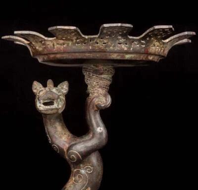 31CM Old Chinese Bronze Statue Light Holder w/dragon N1774