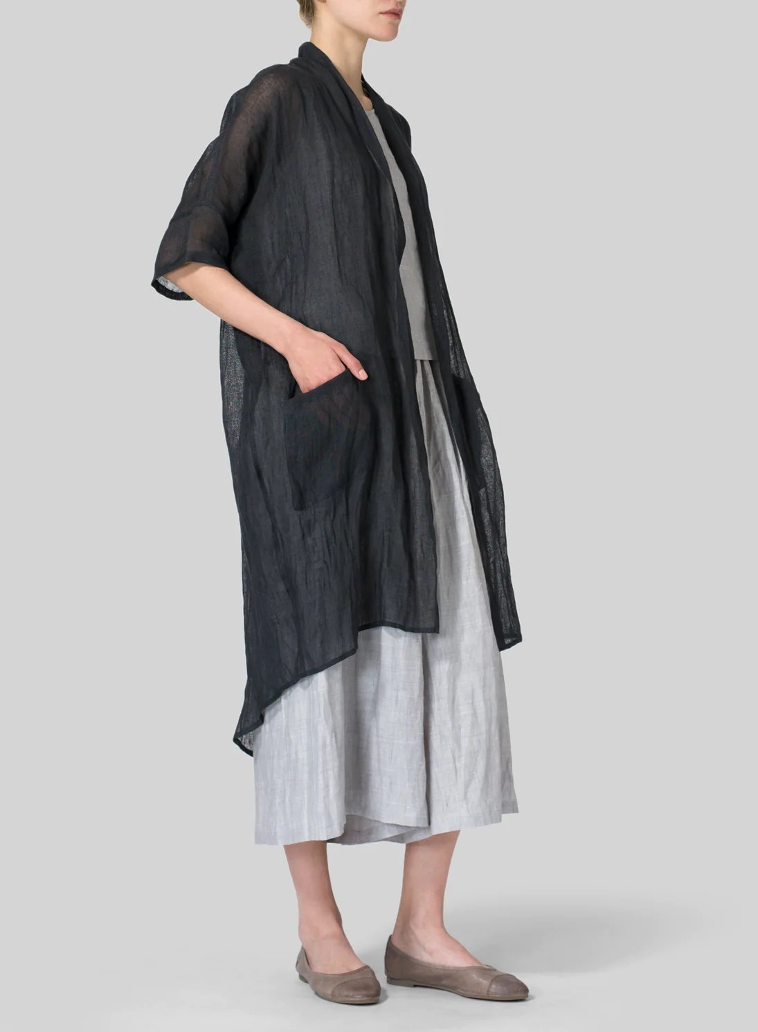 Classic All-Match Pleated Cardigan In Cotton And Linen