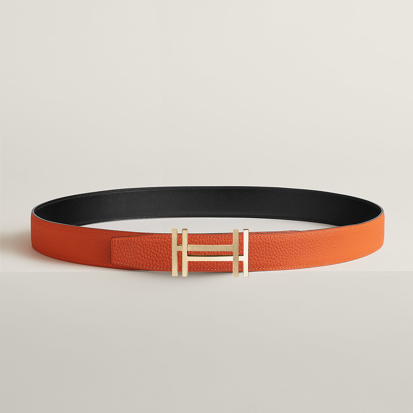 H au Carre belt buckle & Reversible leather strap 32 mm
