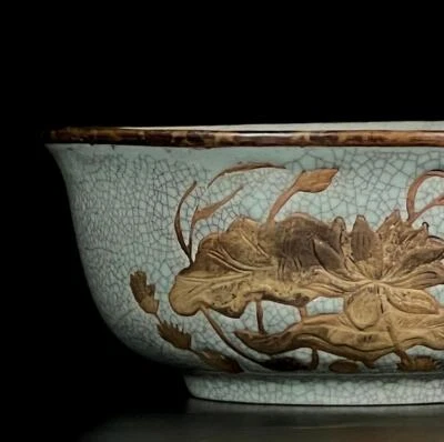 Old Chinese Song Ru Yao Ru Kiln Bowl w/louts flower N809