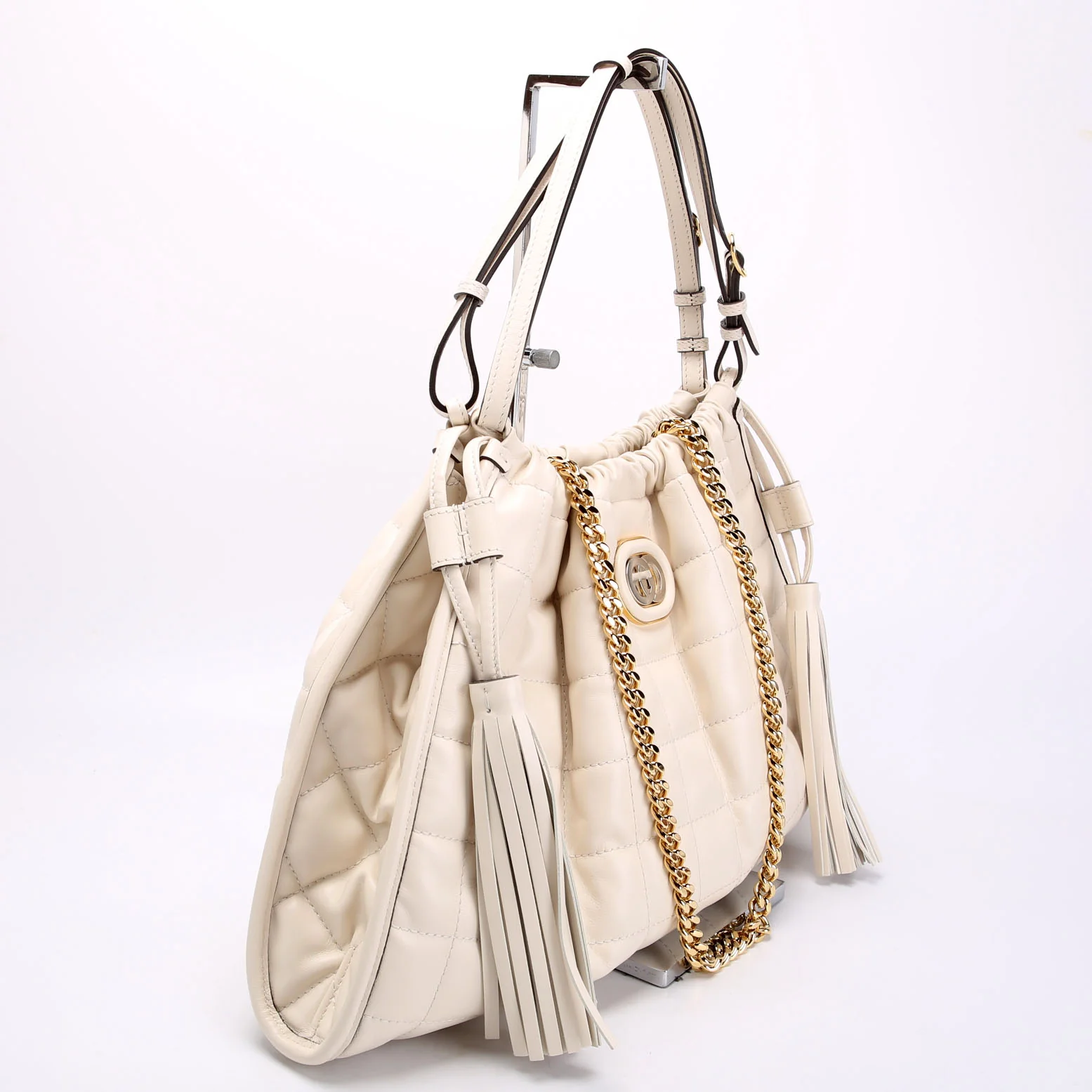 746210 Deco Quilted Leather Shoulder Ivory