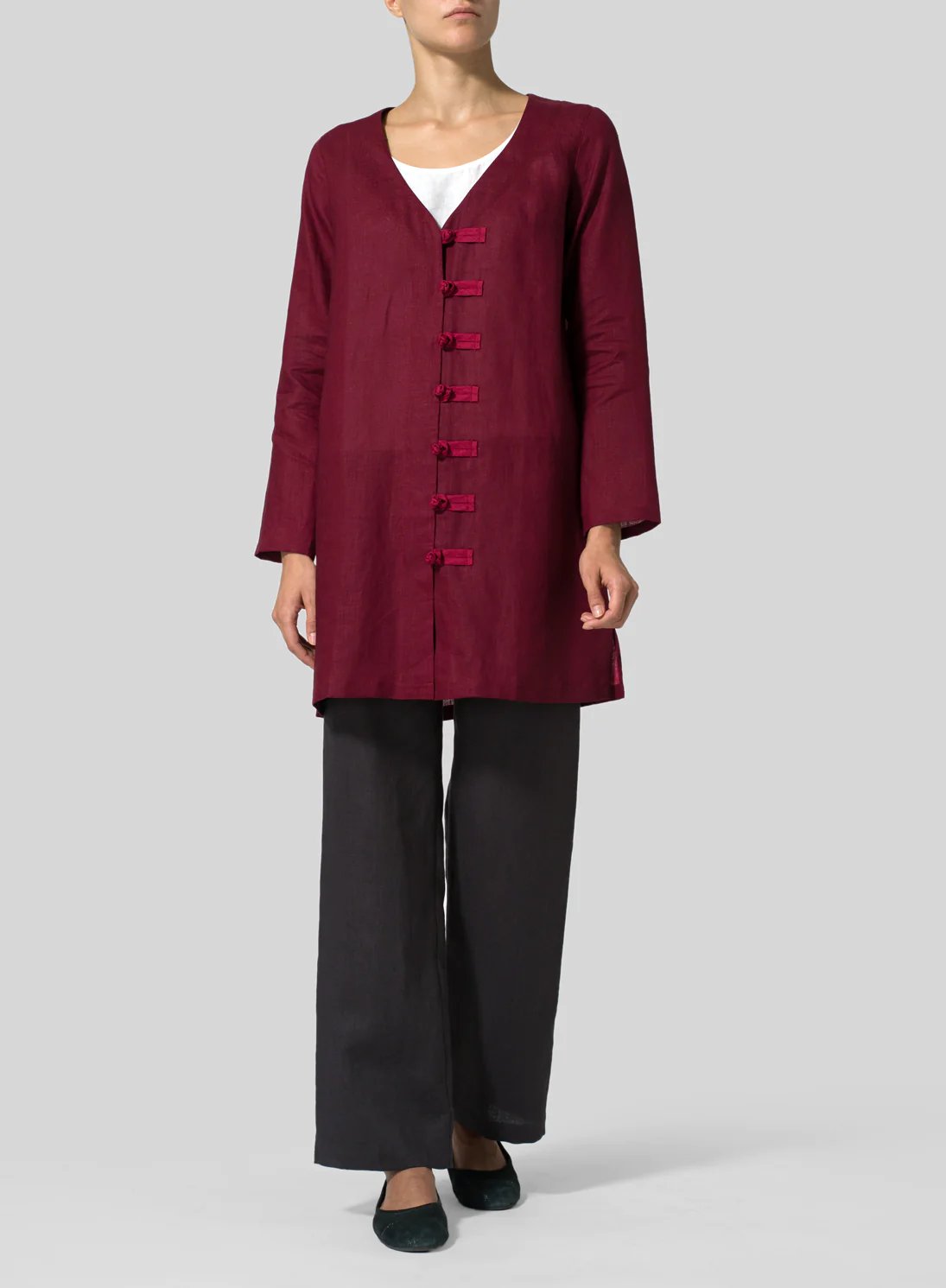 Cotton And Linen Hand-Knotted Button Jacket