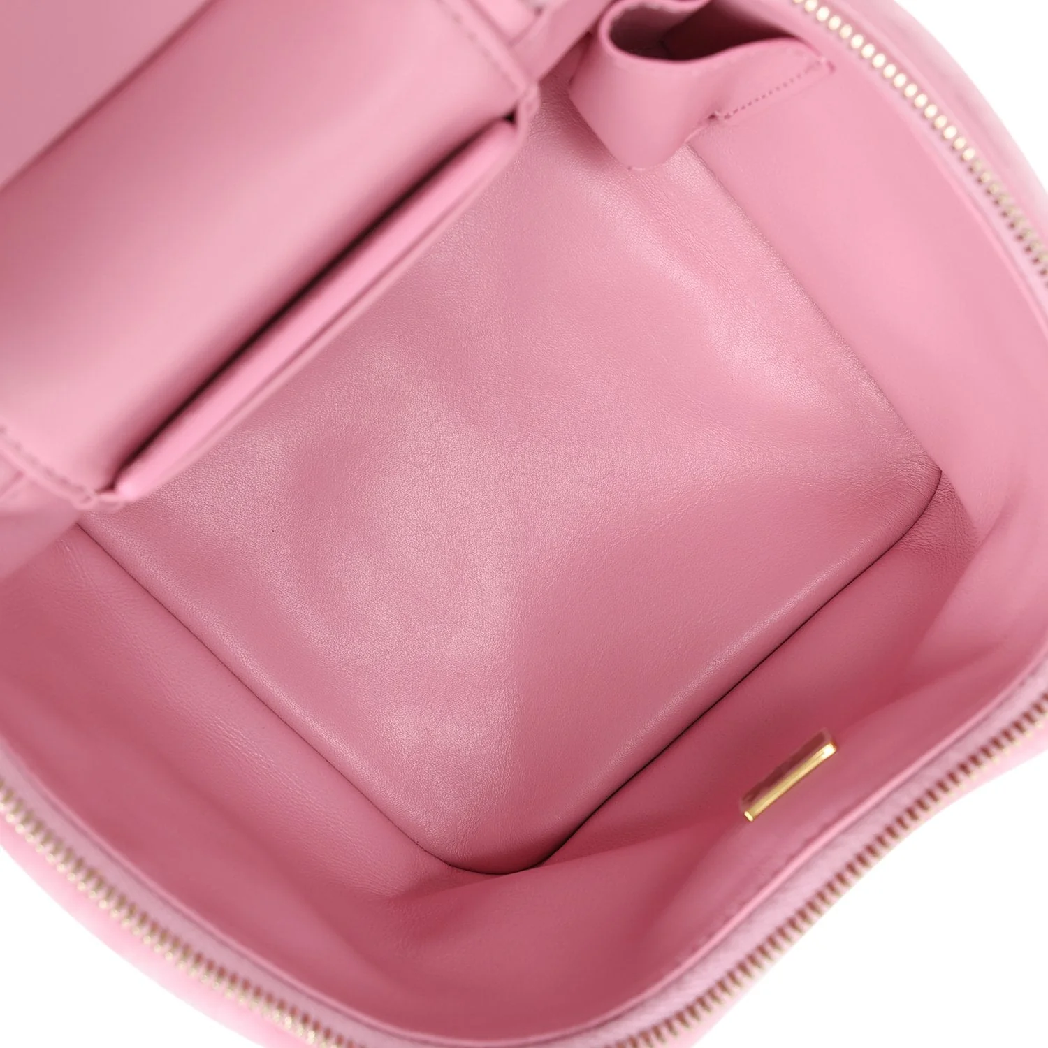 Chanel Small Top Handle Square Vanity Case With Chain Pink Shearling Lambskin Gold Hardware