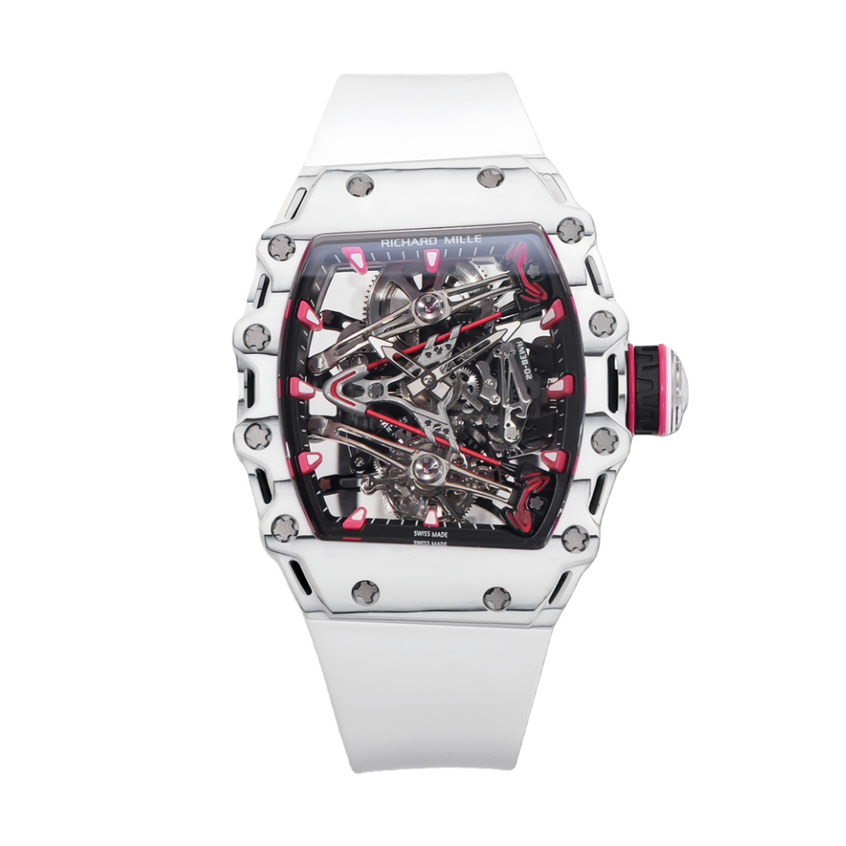 【7A Quality】Richard Mille RM 38 02 Bubba Watson Tourbillon White Case & Rubber Strap