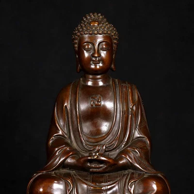 34CM Qianlong Signed Old Chinese Copper Statue w/Buddha N4180