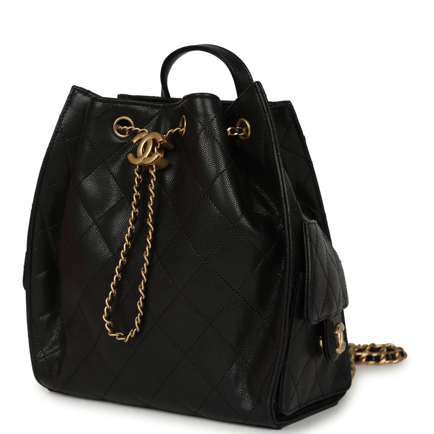 Chanel Small 25 Hobo Backpack Black Caviar Antique Gold Hardware