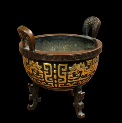 Xuande Signed Old Chinese Red Copper Handmade Incense Burner w/dragon N3792