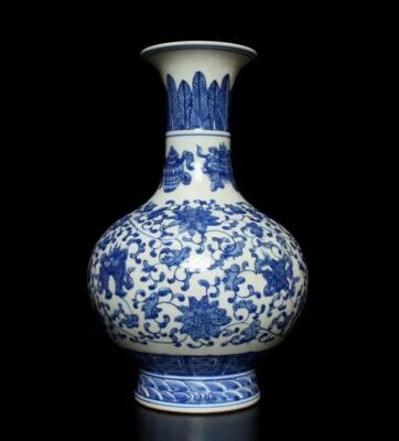 33.5CM Qianlong Signed Chinese Blue & White Porcelain Vase w/flower