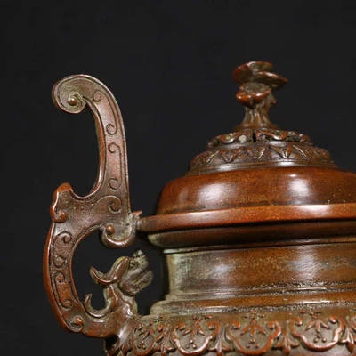 Qianlong Signed Old Chinese Copper Incense Burner w/dragon N4150