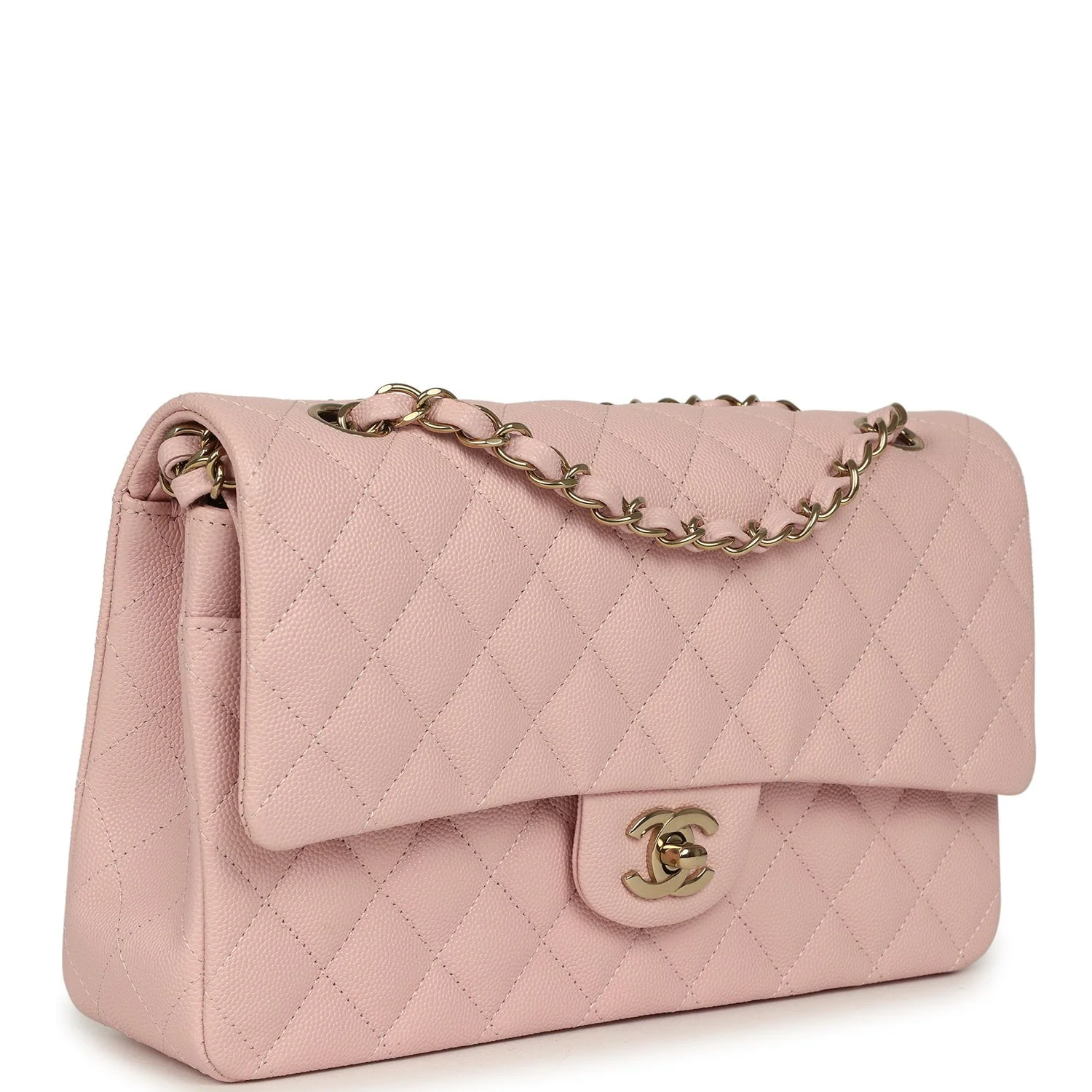 CHANEL Medium Classic Double Flap Bag Light Pink Caviar Light Gold Hardware