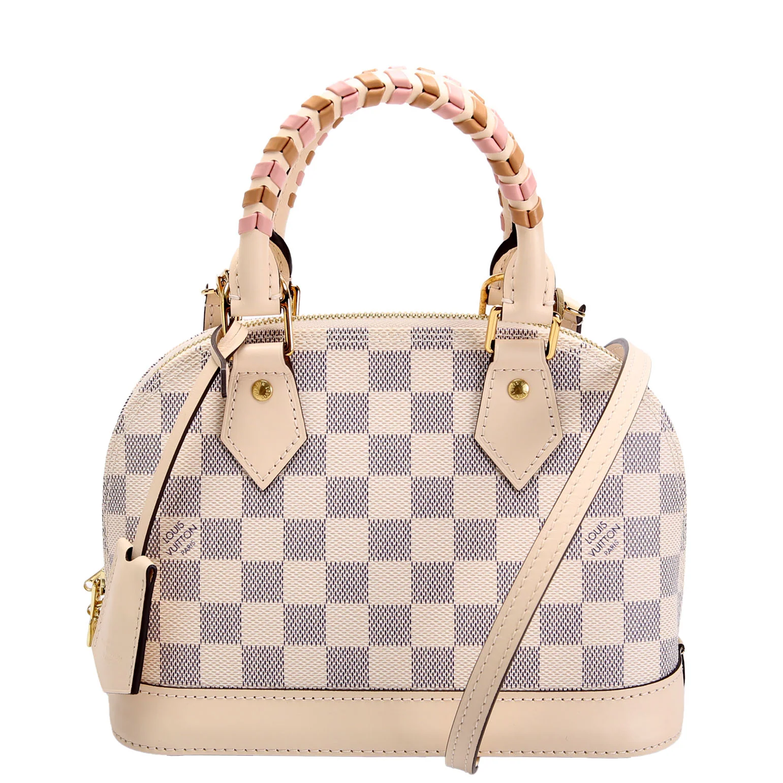 LOUIS VUITTON Alma BB Braided Handle Damier Azur Cream/Light Pink/Azur