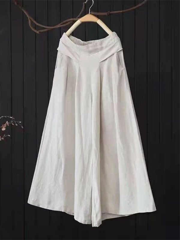 Women's Solid Color Semi Elastic High Waist Wide Leg Pants