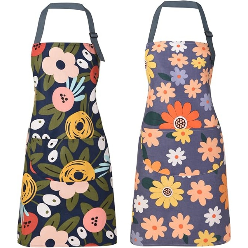 MORWEN 2 Pack Floral Apron for Women with Pockets