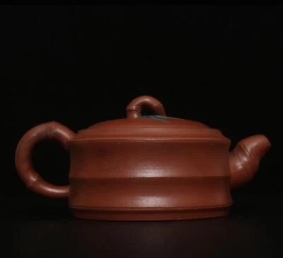 Zhou Guizhen Signed Old Chinese Handmade Yixing Zisha Teapot w/bamboo