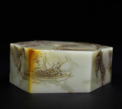 744G Old Chinese Shoushan Stone Seal Stamp Statue w/figure N2198