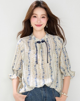Retro pullover shirt cstand collar summer small shirt
