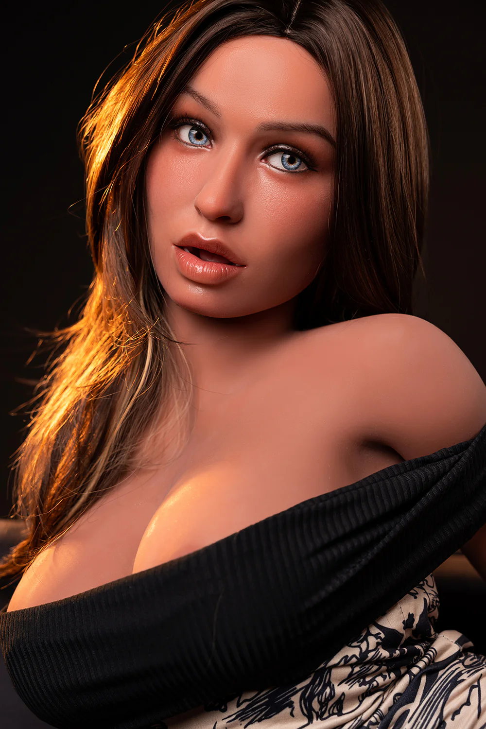 US Stock - Frankie 5ft34/ 163cm #628 Blowjob Soft Silicone Head TPE Body Brown Realistic Lesbian Love Sex Doll With Dildo