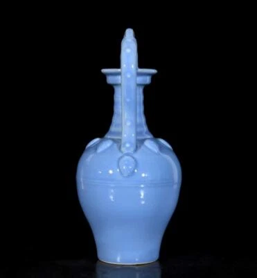 36CM Yongzheng Signed Old Chinese Blue Glaze Vase w/dragon N3670