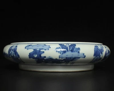 26.5CM Kangxi Singed Old Chinese Blue & White Porcelain Brush Washer w/ lady