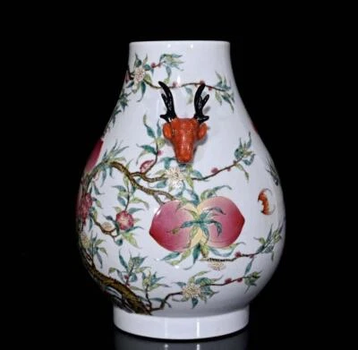 43CM Old Chinese Colour Enamel Vase w/peach Qianlong MK N127