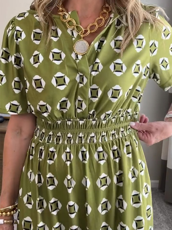 🌲🔥 Elastic Waistband Printed Dress