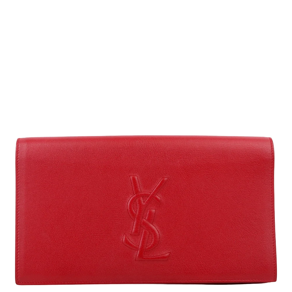 SAINT LAURENT Belle De Jour Clutch Leather Red