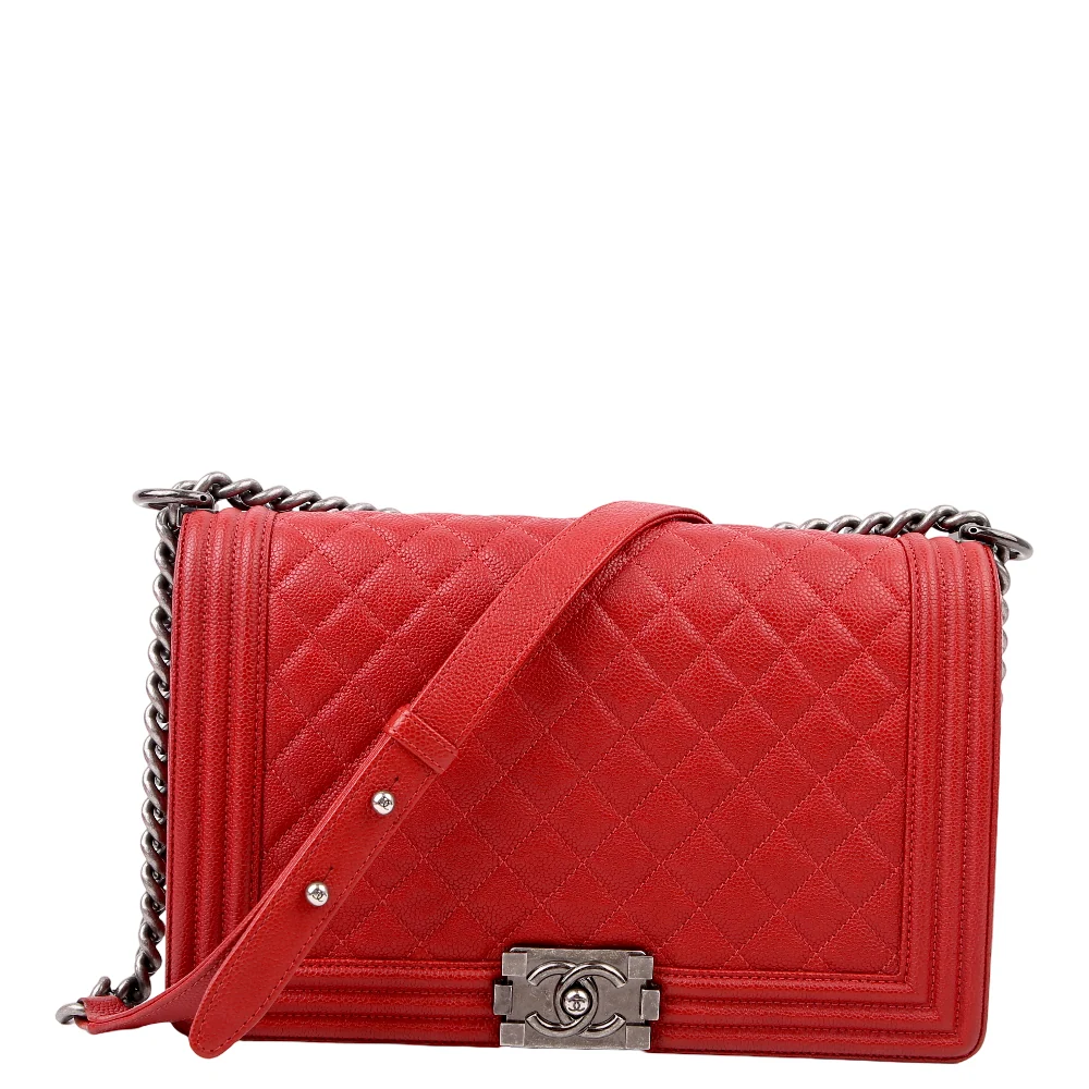 CHANEL Boy Flap Medium Caviar 23M Red