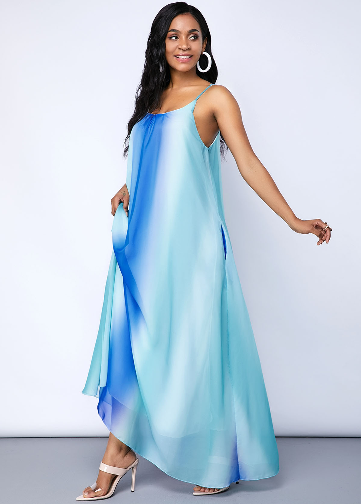 Pocket Tie Dye Print Spaghetti Strap Maxi Dress