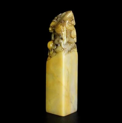 219G Old Chinese Shoushan Stone Seal Stamp Statue w/dragon N1217