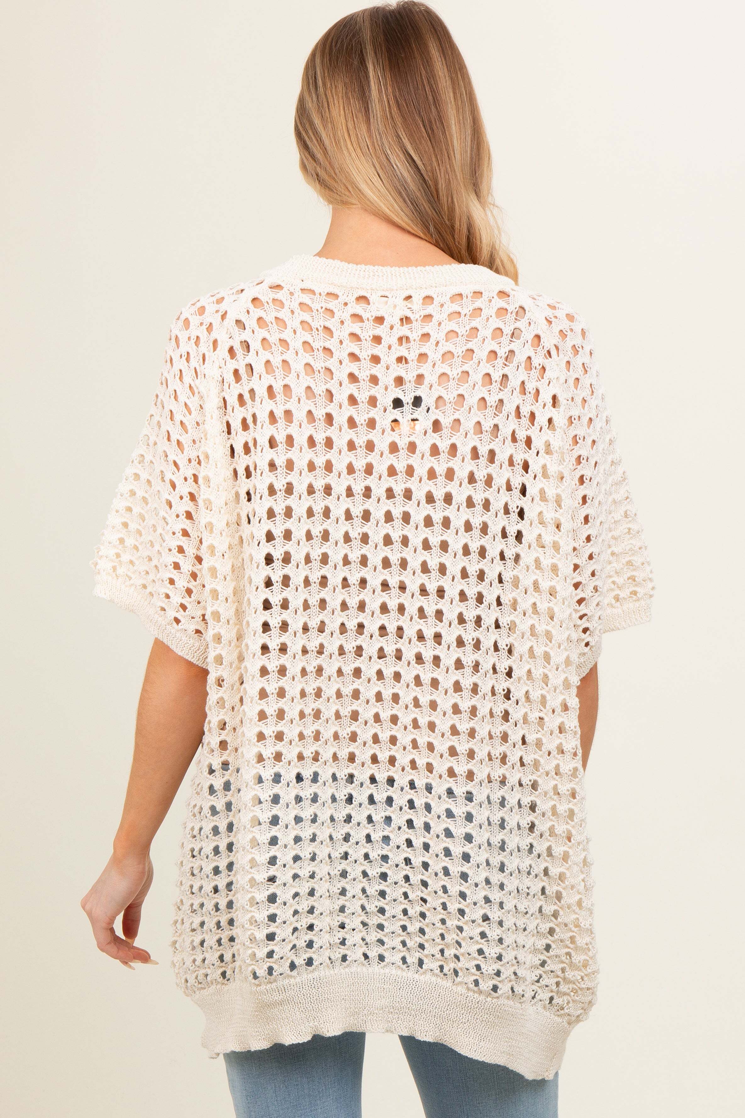 Cream Fishnet Knit Maternity Top