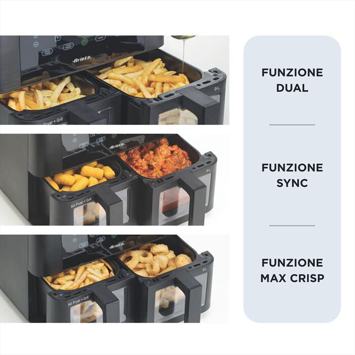 ARIETE - Friggitrice ad aria doppia 4631 9L 2400W-Nero