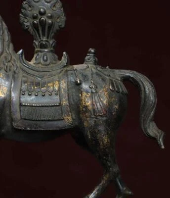 34CM Old Chinese Bronze Statue w/horse N2805