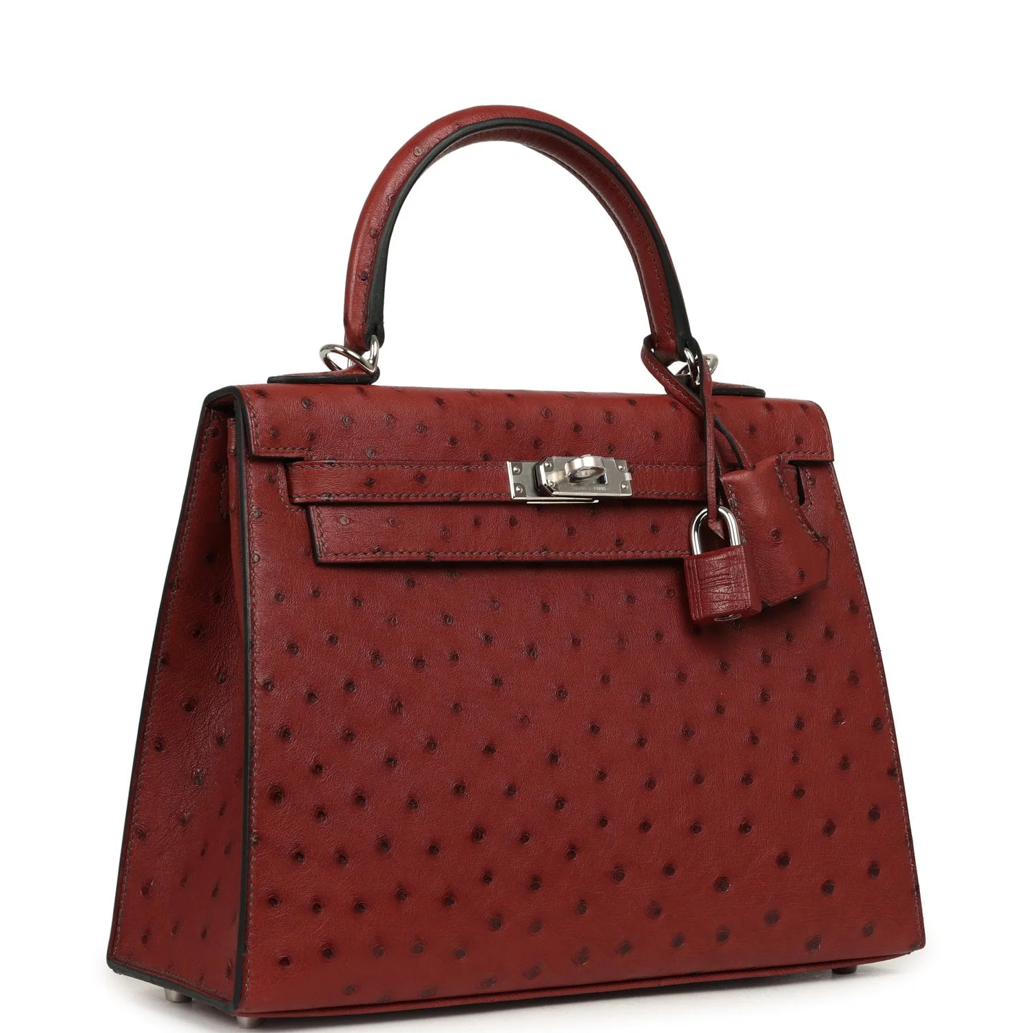 HERMÈS Kelly Sellier 25 Rouge H Ostrich Palladium Hardware