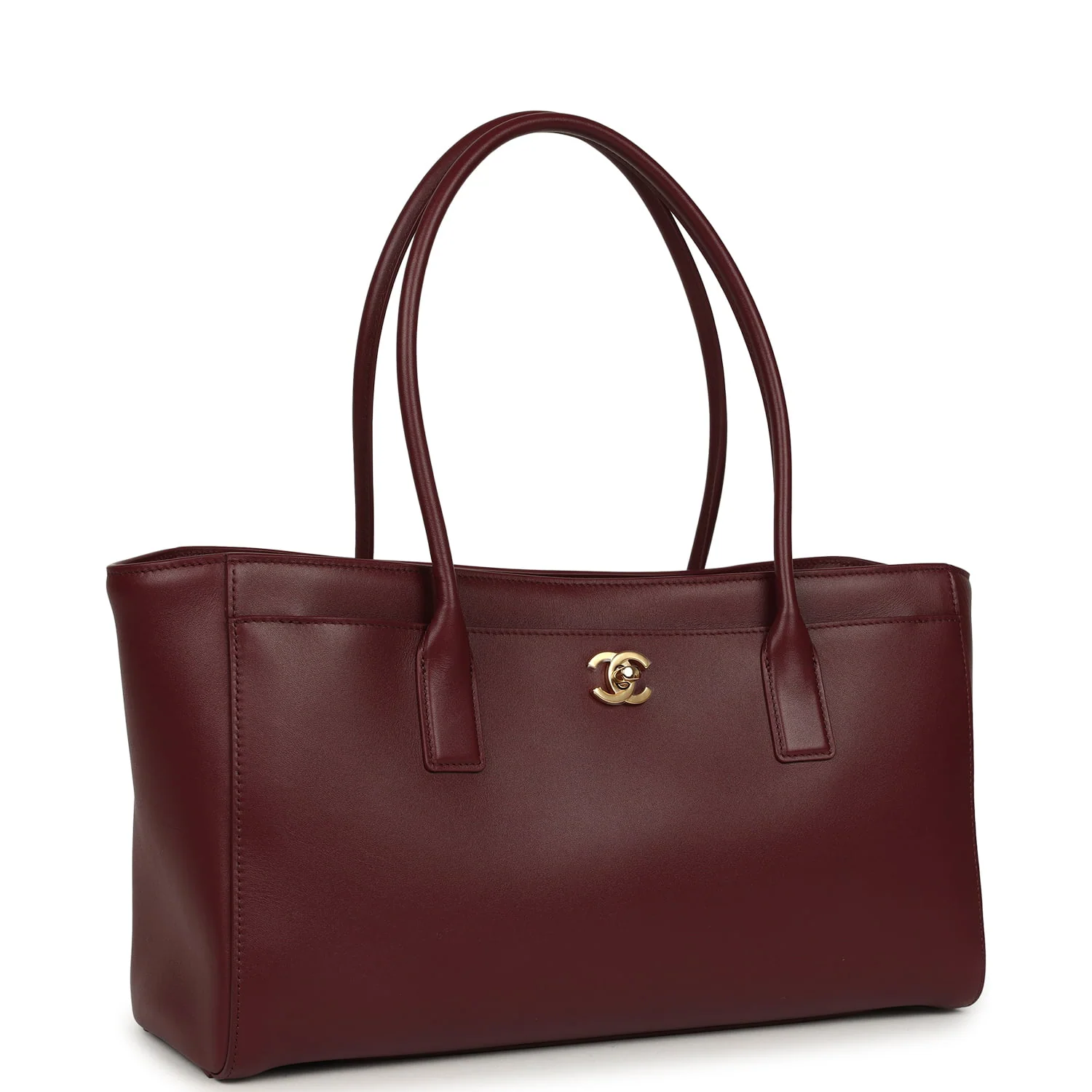 CHANEL Small Cerf Shopping Bag Burgundy Calfskin Gold Hardware