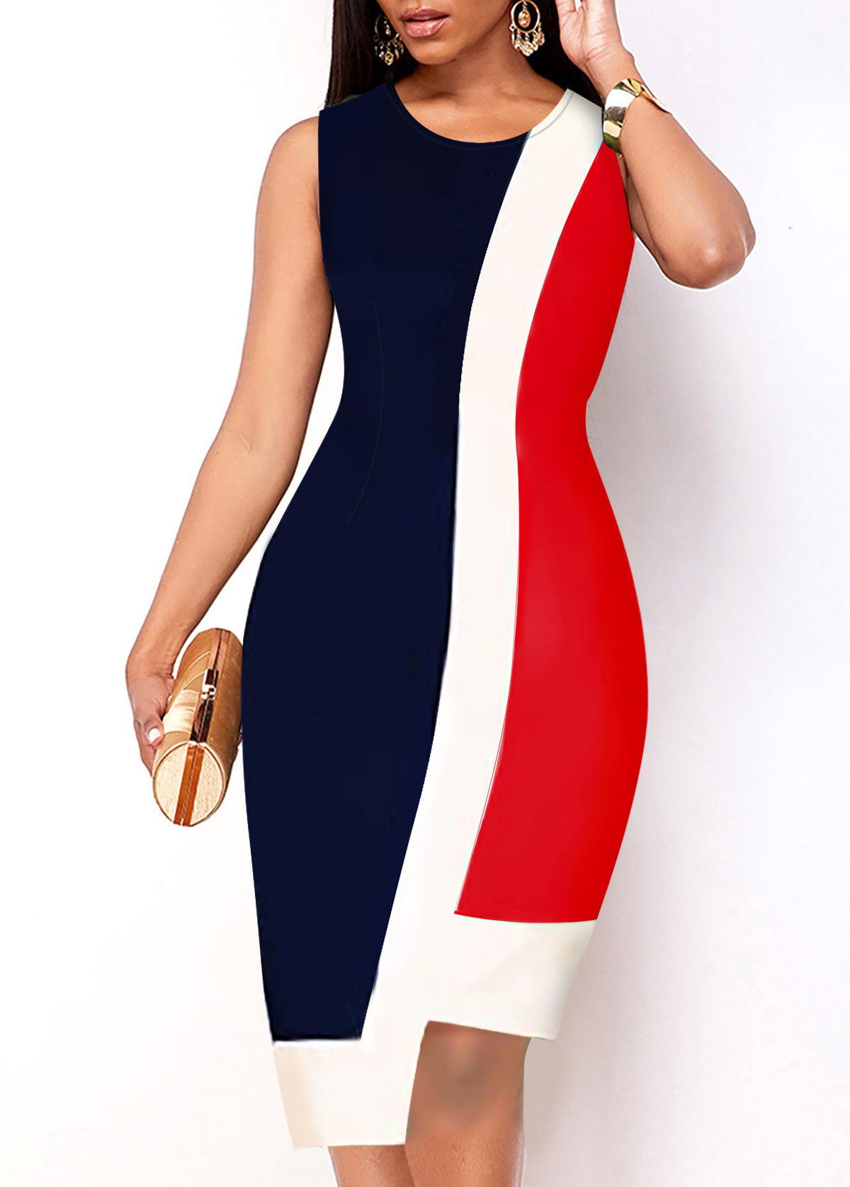 Contrast Asymmetric Hem Sleeveless Dress