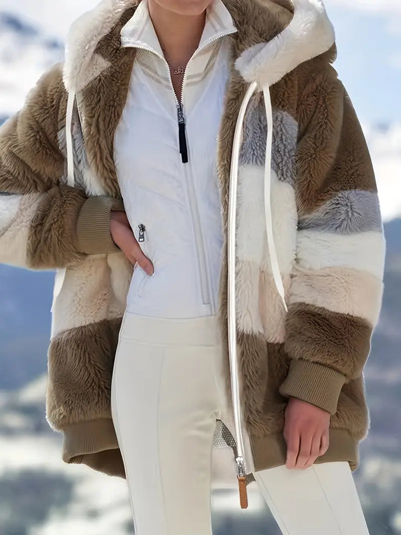 🌲 SALE🔥 Stylish Color Block Fur Jacket