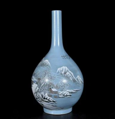 44CM He Xuren Signed Old Chinese Famille Rose Vase W/landscape N3501