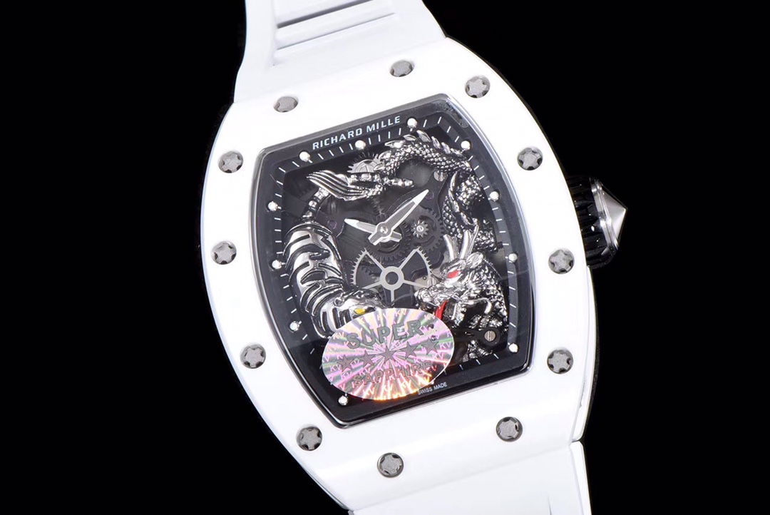 【7A Quality】Richard Miller RM 057 NTPT Carbon Fiber White Rubber Strap