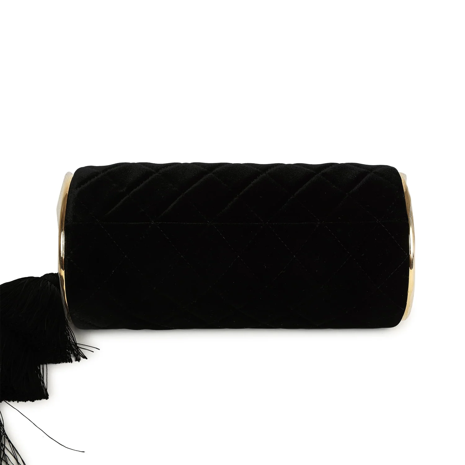 Chanel Tassel Barrel Bag Black Velvet Gold Hardware