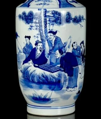 42CM Kangxi Signed Old Chinese Blue and White Vase W/ figure N1070