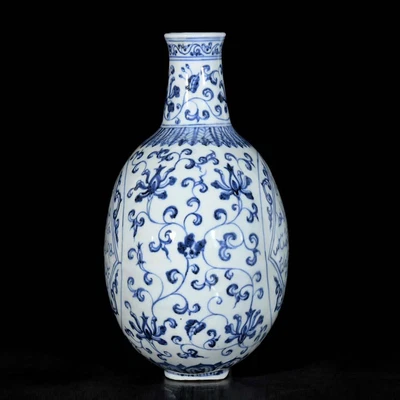30CM Xuande Signed Old Chinese Blue and White Vase W/poem N3621